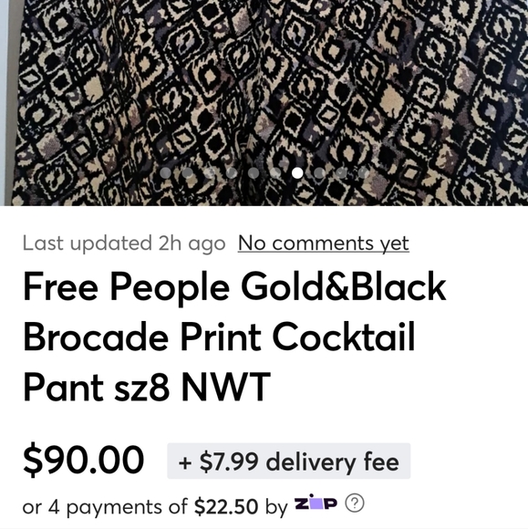 Free People  NWT Black&Gold Brocade Design Cocktail Pants sz8 - Picture 7 of 10